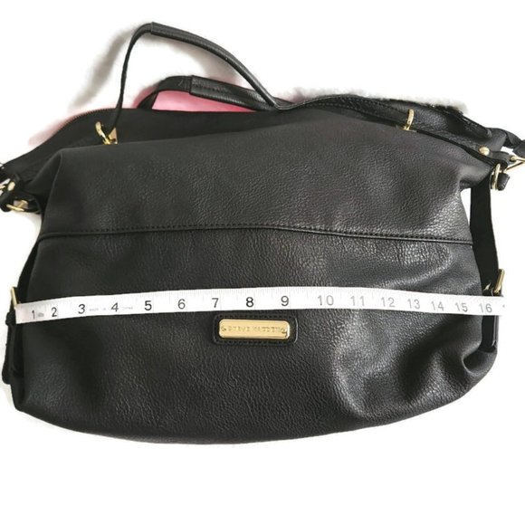 Steve Madden Women's Black Vegan Leather Large Double Handle Crossbody Satchel - Picture 11 of 13